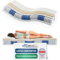 AM Qualitätsmatratzen - Latex matras 200x200cm - Gemiddeld (H3) - Latex pocketveringmatras - Matras met geïntegreerde 4cm latex deklaag - 24cm hoogte - Made in Germany