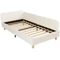 OKWISH Gestoffeerd Kinderbed 90x200 cm - Met Ergonomisch Hoofdbord en Valbeveiliging - Zonder Matras - Bouclé - Beige