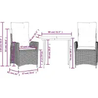 vidaXL 3-delige tuinset met kussens, beige, polyrotan