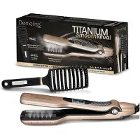 Saint Algue Steam hair straightener - - Demeliss TITANIUM SMOOTH RITUAL set - Detangling brush - Gold
