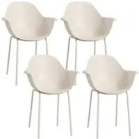 MODFU Tuinstoel Set Van 4 - Stapelbaar - Met Armleuningen En Hoge Rugleuning - Staal - Grijs - 59 X 55 X 84 Cm