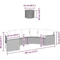 vidaXL - Tuinbank - met - tafel - en - kussens - halfrond - poly - rattan - zwart