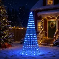 vidaXL - LED - kerstboom - 220 - cm - 460 - LED's - Blauw - Staal - Groen