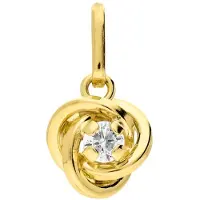 Lucardi Dames 9 karaat hanger met zirkonia 7mm - Hanger - 9 Karaat - Goudkleurig