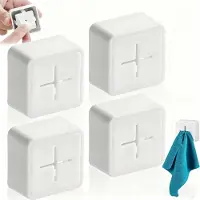 LONGZIMING Handdoekhouder - Handdoekrek - Zelfklevende Houder - Boorvrije Montage - Ruimtebesparend Ontwerp - ABS En Siliconen - Veilig Voor Stoffen - Ideaal Voor Huurders - 4 Stuks