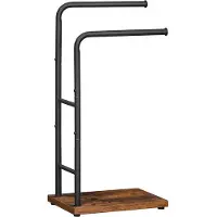 Trankielo - Staand Handdoekenrek met Dubbele Stangen – Compacte Badhanddoekhouder – Donkerbruin-Zwart – 40 x 24 x 80,5 cm