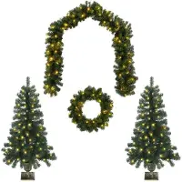 vidaXL - Mini-kerstbomenset - 120 - cm - 275 - LED's - Warmwit - PVC - Groen