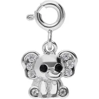 Lucardi Kinder Zilveren bedel olifant met witte en zwarte zirkonia voor kinderen - Hanger - 925 Zilver - Zilverkleurig