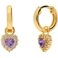 Lucardi Kinder Zilveren goldplated oorringen met hart hanger met zirkonia voor kinderen - Oorbellen - 925 Zilver - Goudkleurig