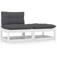 vidaXL 2-delige Loungeset met kussens massief grenenhout wit