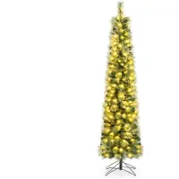 Costway 150 cm smal Kunstkerstboom Met Verlichting – Slanke Hoekkerstboom - met 90 Warmwitte Lampjes & PVC 198 takken - Metalen Standaard - Snelle Montage