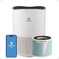 Vibrix PureFlow50 Luchtreiniger / Air Purifier – HEPA H13 + koolstoffilter – 350 m³/u – Voor kamers tot ca. 50 m² – Ionisator – App-bediening – Zeer stil met slaapstand – Luchtkwaliteitindicator