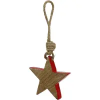 POSIWIO Houten ster rood, naturel 10cm om op te hangen 1 st