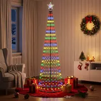 vidaXL - Led-kegelkerstboom - 250 - cm - 470 - LED's - Meerkleurig - Staal - Wit