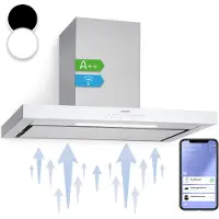 Klarstein Afzuigkap 90cm, Afvoer/recirculatie afzuigkap met vaatwasserbestendig filter, Stille afzuigkap, 555 m³/u luchtstroom, Wandkappen voor de keuken met app control, Afzuigkap 90 cm