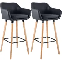 CLP Set van 2 barkrukken Grant, kunstleer, beuken houten frame, draagvermogen tot 150 kg, met voetsteun | Kleur: zwart