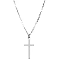 Lucardi Kinder Stainless steel kinderketting met hanger kruis - Ketting - Staal - Zilverkleurig - 55 cm