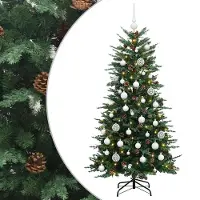 vidaXL - Kunstkerstboom - met - kerstbal - 150 - cm - 150 - LED's - Warmwit - PE - & - PVC
