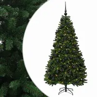 vidaXL - Kunstkerstboom - middengroen - met - kerstbal - 210 - cm - 300 - LED's