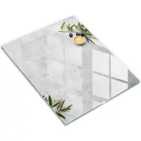 Wallfluent Glazen Snijplanken - Olijven Op Beton Snijplanken Glas - 30 cm x 40 cm - Grijs Snijplanken van Glas - Snijplank van Glas - Glazen Snijplank Voor Keuken - Antislip Glazen Serveerplank