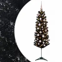 vidaXL - Smalle - kunstkerstboom - met - kerstbal - 150 - cm - 150 - LED's - Warmwit