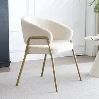 Merax 1 stuk - witte eetkamerstoel - moderne wolvelours - gouden afwerking - met gouden stoelpoten