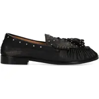 Manfield - Dames - Zwarte leren loafers met zilveren studs - Maat 41