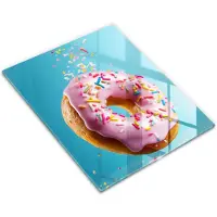 Wallfluent Glazen Snijplanken - Zoete Donut Snijplanken Glas - 30 cm x 40 cm - Blauw Snijplanken van Glas - Keuken Snijplank Glas - Decoratieve Glazen Snijplank - Antislip Glazen Snijplank