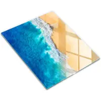 Wallfluent Glazen Snijplanken - Strand En Zee Snijplanken Glas - 30 cm x 40 cm - Blauw Snijplanken van Glas - Glazen Hakplank - Decoratieve Glazen Snijplank - Antislip Hakplank van Glas