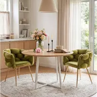 OKWISH Fauteuil 73 Bij 56 Bij 75 Cm - Zachte Fluwelen Bekleding en Armleuningen - Woonkamer of Slaapkamer - Metaal - Olijfgroen