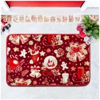 ANRO Kerst Deurmat Kerstmotieven Rood 50x80cm – Glitter Antislip Kerstmat Voordeur Binnen & Buiten