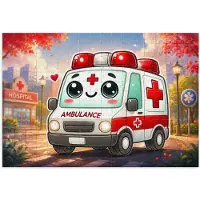 WORLD CASE Merkloos Puzzel Ambulans Vrolijke Zorg - 252 Stukjes