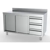 CombiSteel 700 Werktafel Schuifdeuren Laden Rechts met Rand 1800, 7333.0276 - Horeca & Professioneel