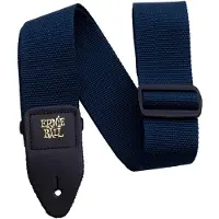 Ernie Ball Polypro - Gitaarband - Navy Blauw - Polypropylene - Zwart Lederen Uiteinden - Goud EB Logo - Verstelbaar 104-183cm