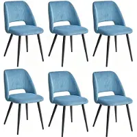MODFU - Eetkamerstoel Set Van 6 - Ribstof - Modern - Eetkamer - Blauw - 80,5 Cm