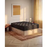 Vente-unique Set matras en lattenbodem 140 x 190 cm - Met opbergruimte - Natuurlijk licht + hybride matras met pocketveren, geïntegreerde topper en zwarte tijk 30 cm dik - van YSMÉE GAMIANI