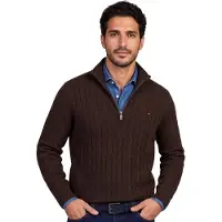 Tommy Hilfiger half zip trui bruin grof gebreid