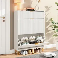 Rosahqnda Moderne Wit houten schoenenkast voor de entree - schoenenkast met 3 kleppen - schoenenrek voor de entree - schoenenkast - schoenenopbergkast