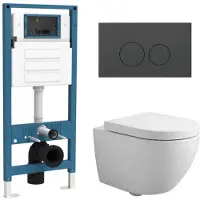 Qeramiq Dely Swirl Compact Toiletset - inbouwreservoir flush - 25mm zitting - kunststof bedieningsplaat mat antraciet - ronde knoppen - glans wit SW1471012/SW1471015/SW1448813/SW1102376
