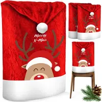 Kesser Stoelhoes voor Kerst - Premium Hoes voor eetkamer stoelen Kerstdecoratie Stoelbekleding vor Kerstmis en Feestelijke Kerstmuts Kerstversiering - Rood-Wit, Rendier, Set van 2