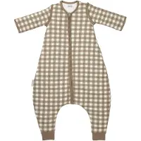 Meyco Baby Vichy Square Slaapoverall Jumper - Afritsbare Mouwen - Dark Taupe - 104cm - 2.5 TOG