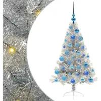 vidaXL Kunststof Voorverlichte Kerstboom met 150 LED Zilver 120 cm PET