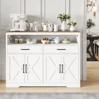 Rosahqnda Keukenkast met 2 lades en 4 deuren – Buffetkast met werkblad – Dressoir voor keuken, woonkamer of eetkamer, wit, blad in houtkleur, 140 x 40 x 105 cm