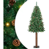 vidaXL - Slanke - Kerstboom - Groen - 180 - cm - PVC - en - massief - dennenhout