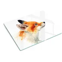 Wallfluent Glazen Snijplanken - Geschilderde Vos Snijplanken Glas - 30 cm x 40 cm - Oranje Snijplanken van Glas - Glazen Hakplank - Snijplank van Glas met Print - Antislip Glazen Serveerplank