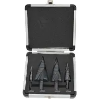 AWTOOLS SAD van schuine spiralboorpunten, 4-delig, met de volgende maten: 4-12, 4-20, 4-32, 4-39 mm, AICrN coating, zwart plastic etui