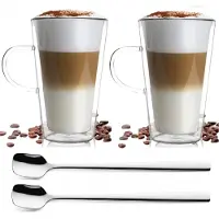 Vialli Design Set van 2 Dubbelwandige Glazen Mokken 320 ml - Hoge Latte & Theeglazen