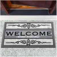 ANRO Welcome Enter Friendly Deurmat Grijs 40x68 cm - Antislip