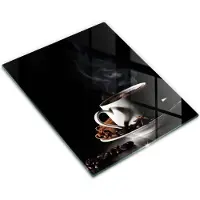 Wallfluent Glazen Snijplanken - Een Kopje Warme Koffie Snijplanken Glas - 30 cm x 40 cm - Zwart Snijplanken van Glas - Glazen Snijplank - Hygiënische Snijplank van Glas - Glazen Snijplank met Antislip