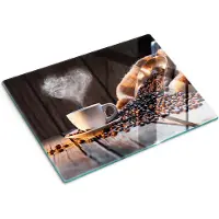Wallfluent Glazen Snijplanken - Koffiekopje En Hart Snijplanken Glas - 30 cm x 40 cm - Bruin Snijplanken van Glas - Glazen Snijplank - Decoratieve Glazen Snijplank - Antislip Keuken Snijplank Glas